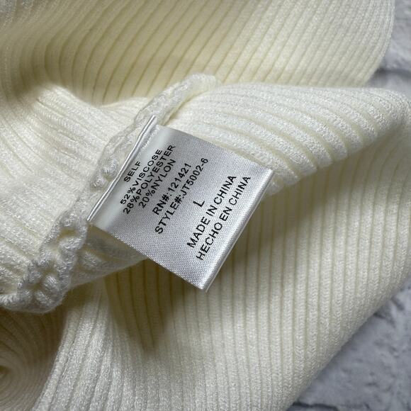 Ellison Womens Off White Mock Neck 3/4 Sleeve Sweater Top Size L New Ivory Boxy - Picture 4 of 5